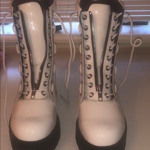Jeffrey Campbell white leather zipper  lace boots